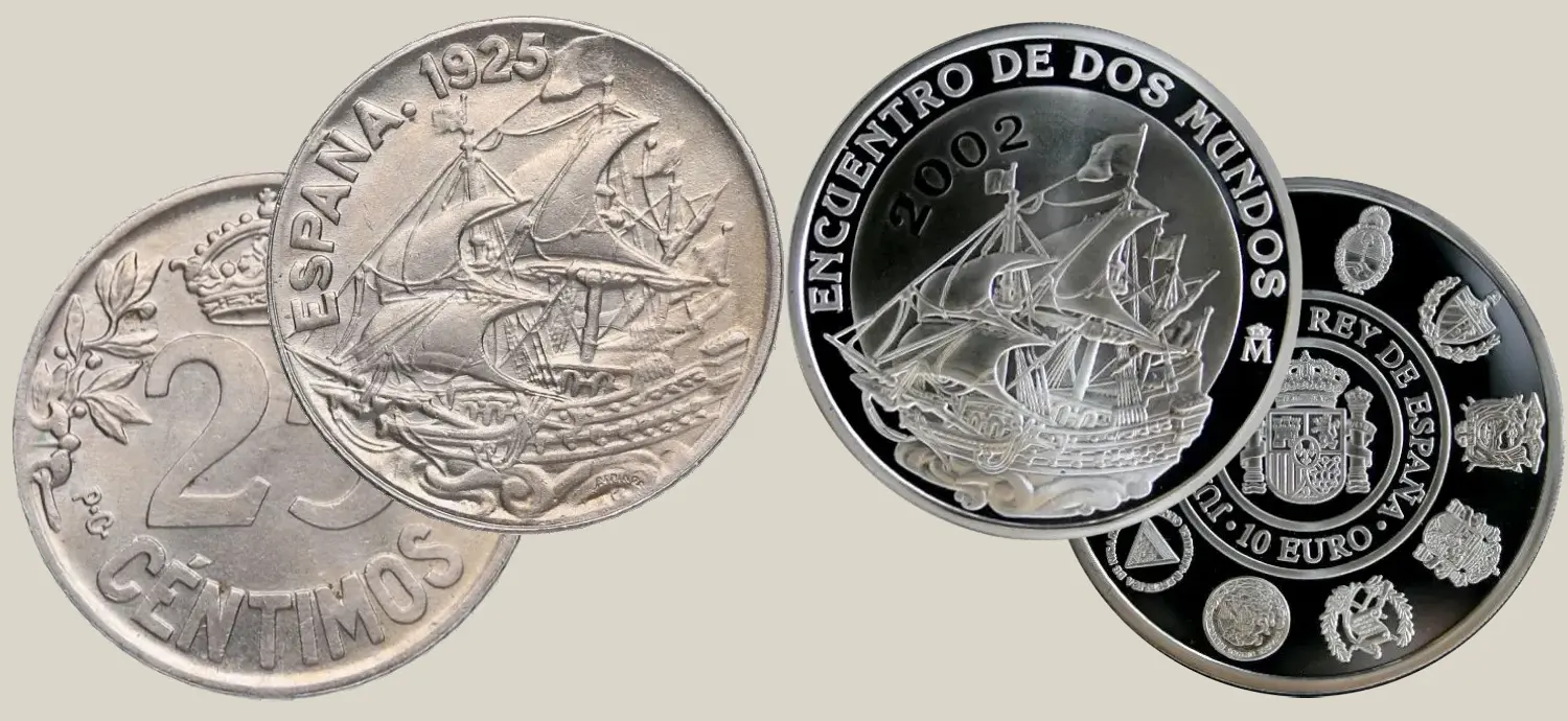 Detalle de varias monedas seleccionadas de una herencia, con lupa y guantes para analizarlas