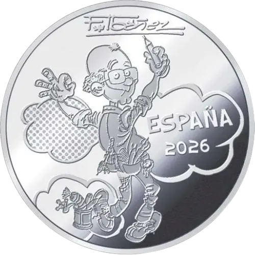 1.5 euros 2026 - Superintendente Vicente - Personajes de Francisco Ibáñez España (anverso) 1.5 euros 2026 - Superintendente Vicente - Personajes de Francisco Ibáñez España (anverso)