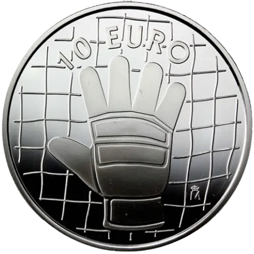 10 euros 2002 - Mundial de Fútbol 2002: Guante de portero (letra L) España (reverso) 10 euros 2002 - Mundial de Fútbol 2002: Guante de portero (letra L) España (reverso)