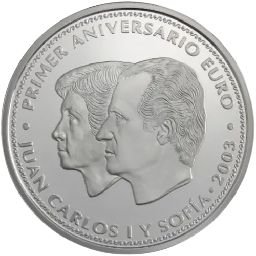 10 euros 2003 - Primer Aniversario del Euro España (anverso) 10 euros 2003 - Primer Aniversario del Euro España (anverso)