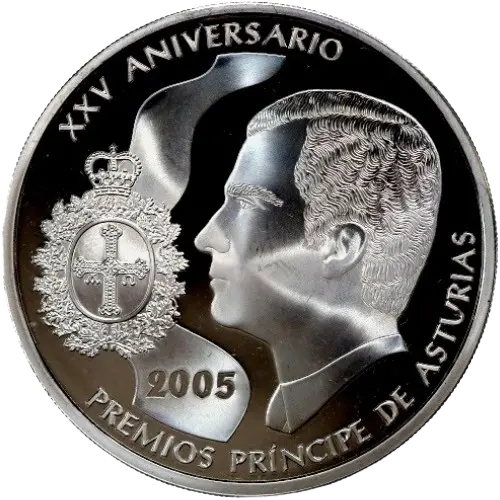 10 euros 2005 - XXV Aniversario de los Premios Príncipe de Asturias España (anverso) 10 euros 2005 - XXV Aniversario de los Premios Príncipe de Asturias España (anverso)