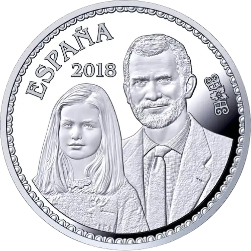 Moneda 50 Aniversario de S.M. el Rey Felipe VI: Don Felipe VI y la Princesa de Asturias (2018)