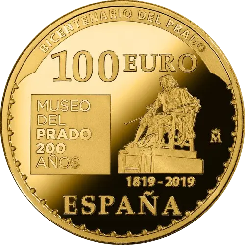 100 euros 2019 - Leone Leoni: Carlos V - Bicentenario del Museo del Prado - VI Serie Tesoros de Museos Españoles España (reverso) 100 euros 2019 - Leone Leoni: Carlos V - Bicentenario del Museo del Prado - VI Serie Tesoros de Museos Españoles España (reverso)