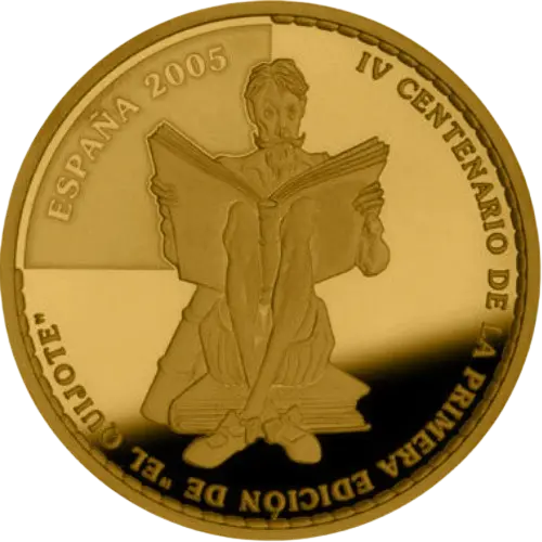 400 euros 2005 - IV Centenario de El Quijote: Don Quijote y Sancho Panza sobre sus cabalgaduras España (anverso) 400 euros 2005 - IV Centenario de El Quijote: Don Quijote y Sancho Panza sobre sus cabalgaduras España (anverso)
