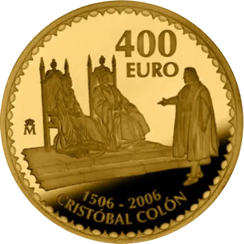 Moneda V Centenario Cristóbal Colón: Colón conversando con los Reyes Católicos (2006)
