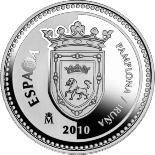 5 euros 2010 - Pamplona / Iruña: Los Sanfermines y el encierro - I Serie Capitales de Provincia y Ciudades Autónomas España (anverso) 5 euros 2010 - Pamplona / Iruña: Los Sanfermines y el encierro - I Serie Capitales de Provincia y Ciudades Autónomas España (anverso)