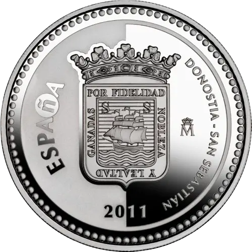 5 euros 2011 - Donostia – San Sebastián: Playa de la Concha - III Serie Capitales de Provincia y Ciudades Autónomas España (anverso) 5 euros 2011 - Donostia – San Sebastián: Playa de la Concha - III Serie Capitales de Provincia y Ciudades Autónomas España (anverso)