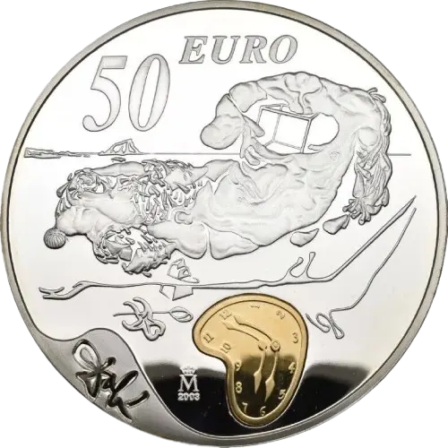 Moneda Centenario nacimiento Salvador Dalí: Figura rinoceróntica del Ilisos de Fidias (2004)