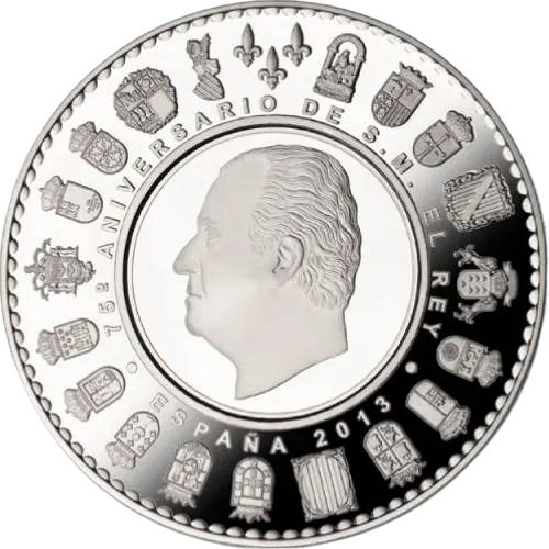 50 euros 2013 - 75 Aniversario de Su Majestad el Rey D. Juan Carlos: Palacio Real de Madrid España (anverso) 50 euros 2013 - 75 Aniversario de Su Majestad el Rey D. Juan Carlos: Palacio Real de Madrid España (anverso)